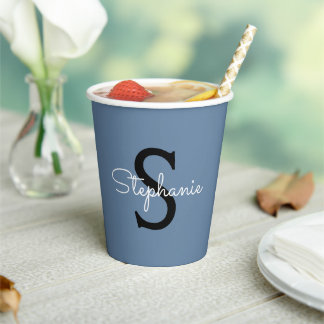 Blue Monogram Name Paper Cups