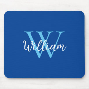 Blue Monogram Name Personalised Mouse Mat