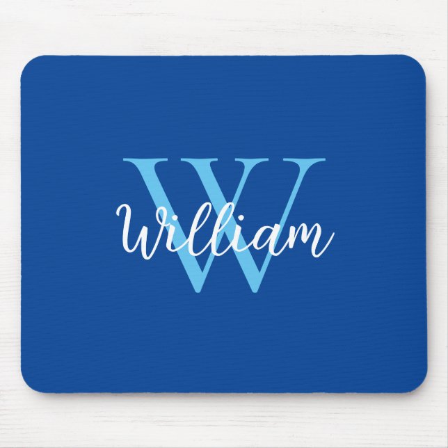 Blue Monogram Name Personalised Mouse Mat (Front)