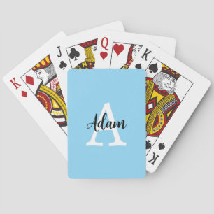 Blue Monogram Name Script Personalised Design Playing Cards