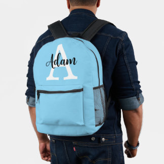 Blue Monogram Name Script Personalised Design Printed Backpack