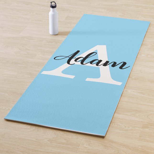Blue Monogram Name Script Personalised Design Yoga Mat (In Situ)
