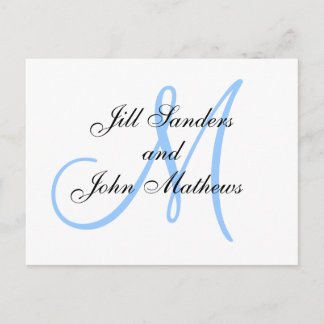 Blue Monogram Names Save the Date Postcards