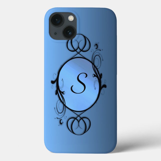 Blue Monogram or Initial Case-Mate iPhone Case (Back)