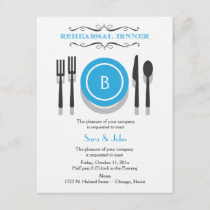 Blue Monogram Rehearsal Dinner Invitation