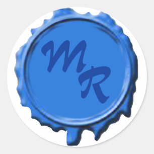 Blue Monogram Seal Wedding Stickers