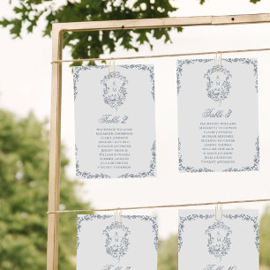 Blue Monogram Seating Chart Card Vintage Crest
