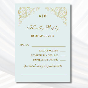 Blue Monogram Vintage Baroque Wedding RSVP Card
