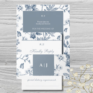 Blue Monogram Vintage Floral Chinoiserie Wedding Invitation Belly Band