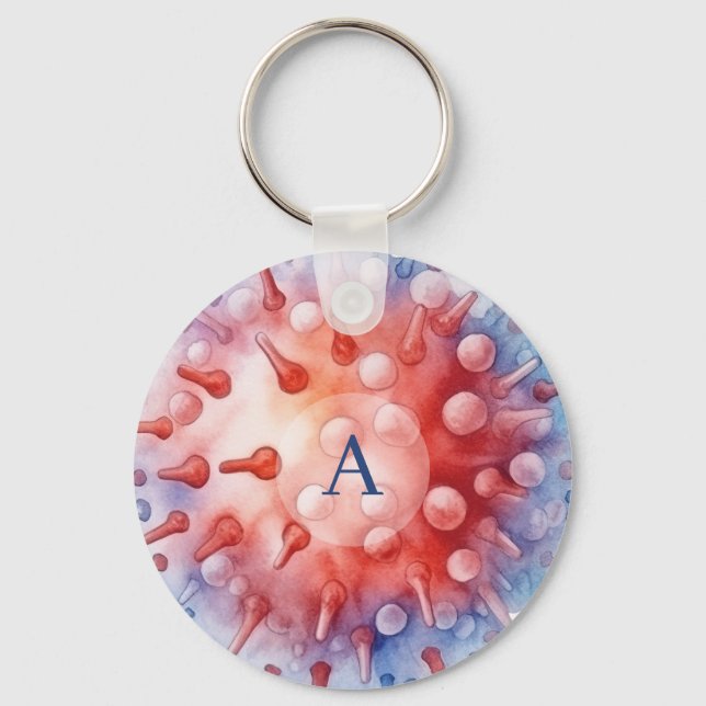 Blue Monogram Virus Bacteria Pattern Key Ring (Front)