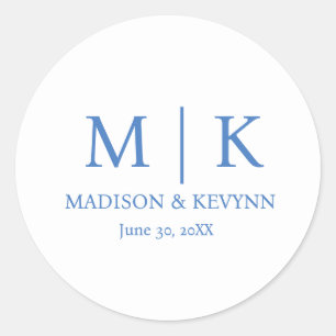 Blue Monogram Wedding Classic Round Sticker