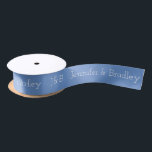 Blue Monogram Wedding Custom Name Personalised Satin Ribbon<br><div class="desc">This custom design features a simple monogram on the left with personalised names next to it in white text on a blue background. Personalised by editing the text in the text boxes</div>