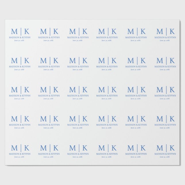 Blue Monogram Wedding Wrapping Paper (Flat)