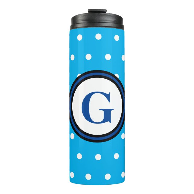 Blue Monogram White Polka Dots Thermal Tumbler (Front)