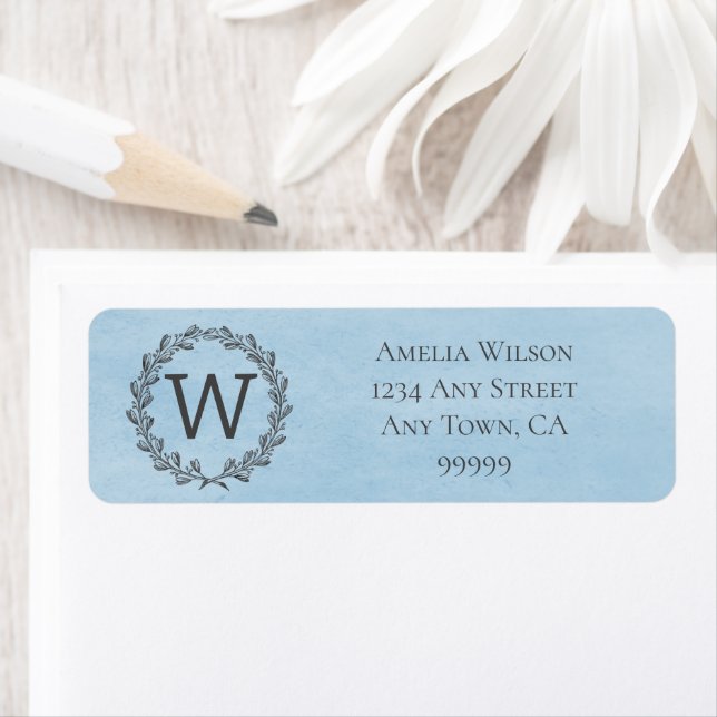Blue Monogram Wreath Address Label (Insitu)