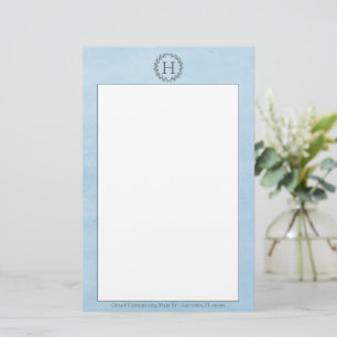 Blue Monogram Wreath Stationery