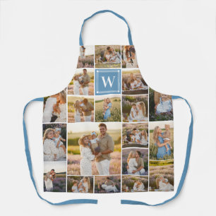 Blue Monogrammed 20 Pic Photo Collage Apron