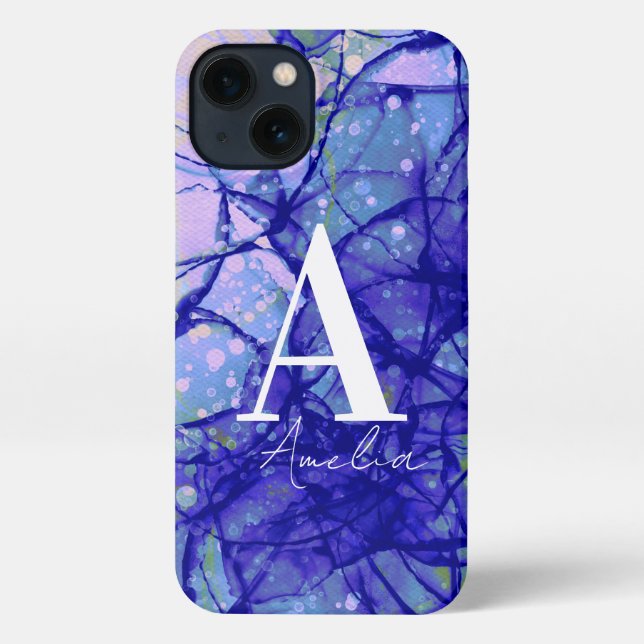 Blue Monogrammed  Abstract Art iPhone Case (Back)