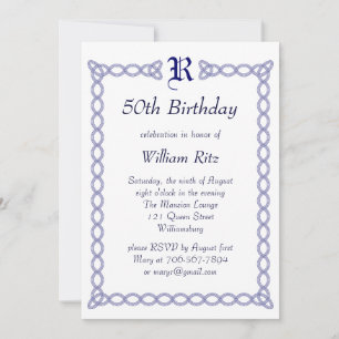 Blue Monogrammed Birthday Invitation