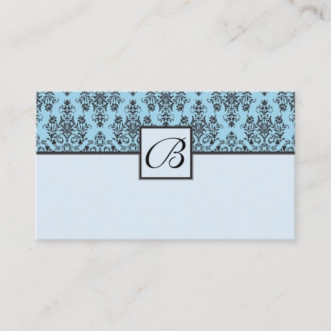 Blue Monogrammed Damask Wedding Gift Registry Card (Front)