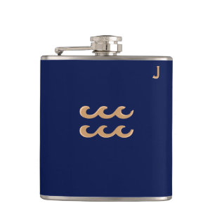 Blue Monogrammed Flask - Zodiac - Aquarius