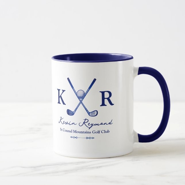 Blue Monogrammed Mug for a Golfer (Right)