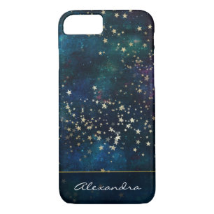 Blue Monogrammed Night Sky with Gold Foil Stars iPhone 8/7 Case