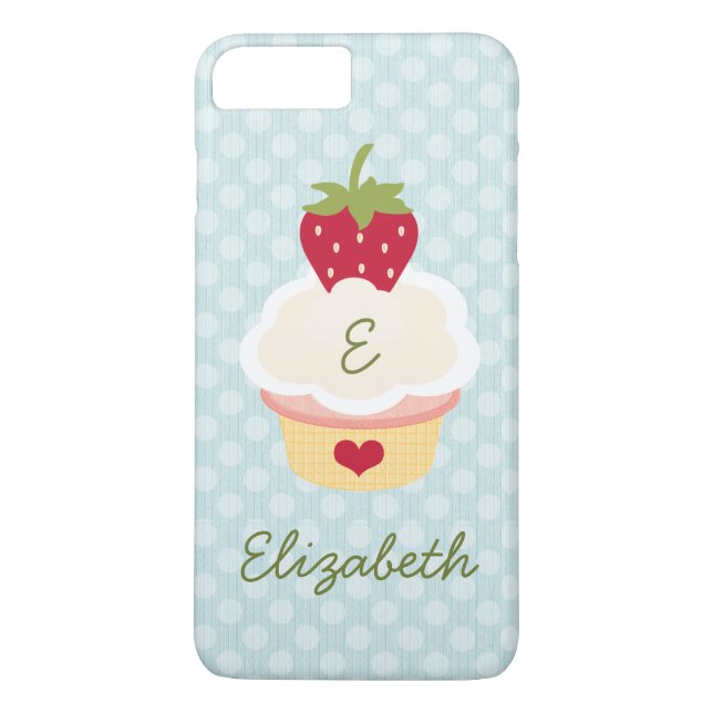 Blue Monogrammed Strawberry Cupcake Case-Mate iPhone Case (Back)