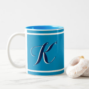 Blue Monogrammed Two-Tone Coffee Mug