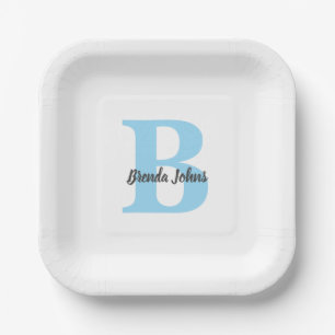 Blue Monograms Baby Showers Bridal Shower Birthday Paper Plate