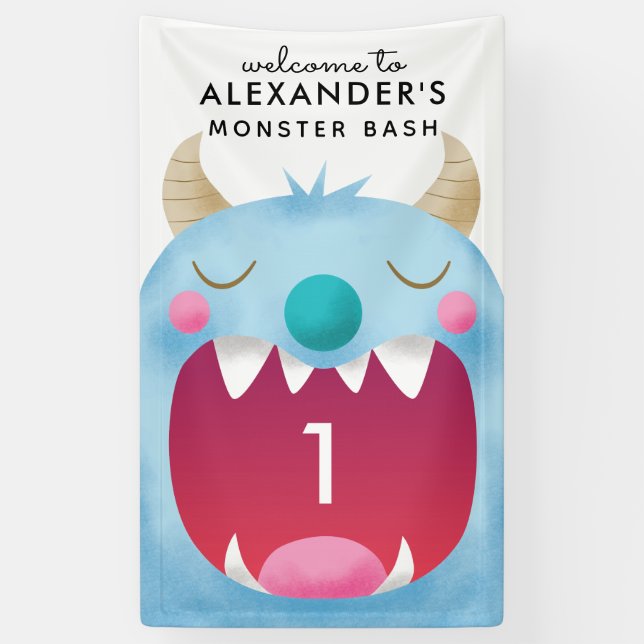 Blue Monster Bash Birthday Party Banner (Vertical)