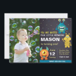 Blue Monster Birthday Invitation with Photo<br><div class="desc">Blue Monster Birthday Invitation with Photo</div>