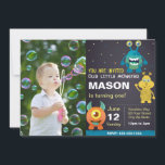 Blue Monster Birthday Invitation with Photo<br><div class="desc">Blue Monster Birthday Invitation with Photo</div>
