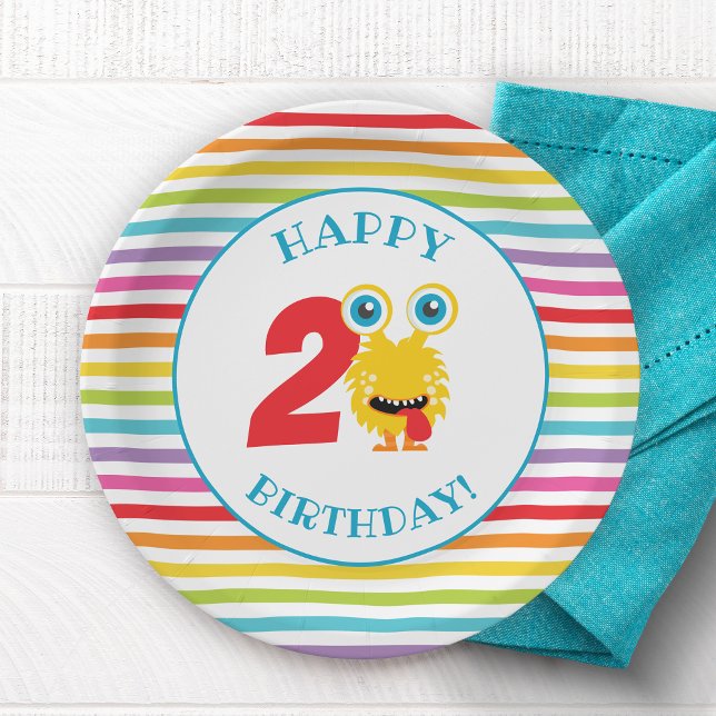 Blue Monster Birthday Party  Paper Plate (Blue Monster Birthday Party Paper Plates)