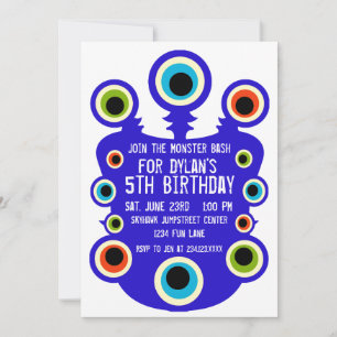 Blue Monster Eyes Birthday Party Invitations
