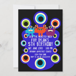 Blue Monster Eyes Birthday Party Invitations