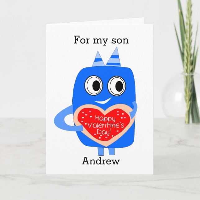 Blue Monster Happy Valentine's Day Son Holiday Card (Front)