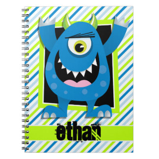 Blue Monster; Neon Green, White Stripes Notebook
