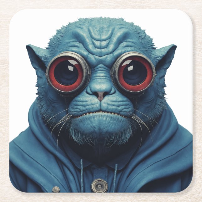 Blue Monster Square Paper Coaster (Front)