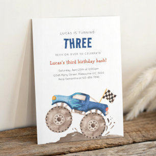 Blue Monster Truck Any Age Birthday Invitation