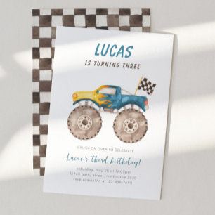 Blue Monster Truck Any Age Birthday Party  Invitation