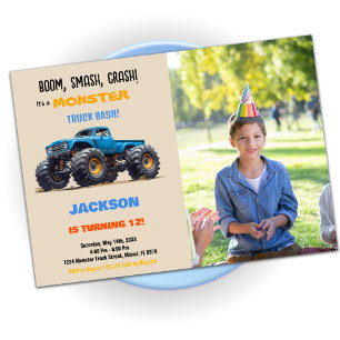 Blue Monster Truck Birthday Invitations