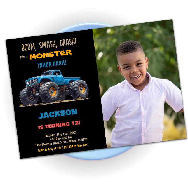 Blue Monster Truck Birthday Invitations Photo (Blue Monster Truck Birthday Invitations Photo)
