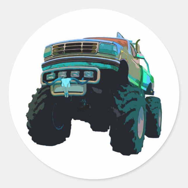 Blue Monster Truck Classic Round Sticker (Front)