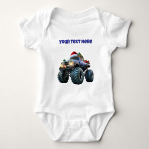 Blue Monster Truck Editable Baby Bodysuit