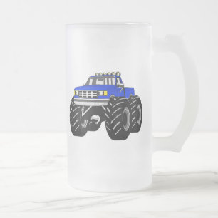 BLUE MONSTER TRUCK FROSTED GLASS BEER MUG