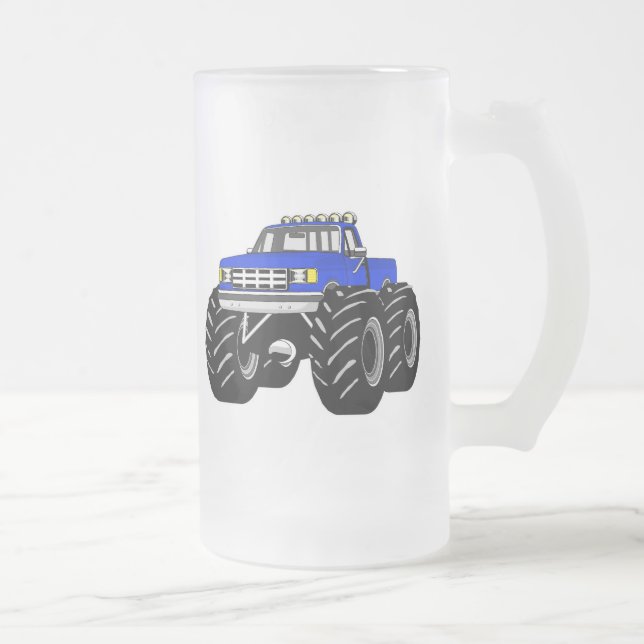 BLUE MONSTER TRUCK FROSTED GLASS BEER MUG (Right)