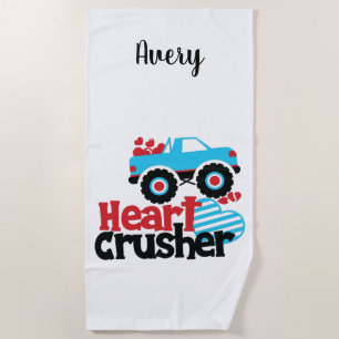 Blue Monster Truck Heart Crusher Valentine Beach Towel