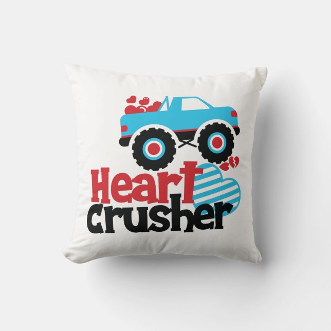 Blue Monster Truck Heart Crusher Valentine Cushion (Front)