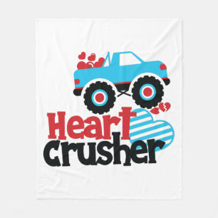 Blue Monster Truck Heart Crusher Valentine Fleece Blanket
